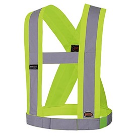 Pioneer 4-Inch Wide Adjustable Lightweight High Visibility Safety Sash, Reflective Stripe, Yellow/Green, V1040360-O/S