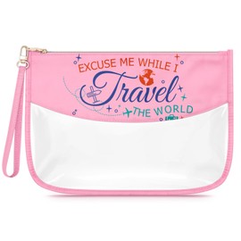 Travelers Gifts for Women Clear Makeup Bag Travel Lovers Gift Ideas PVC Cosmetic Bag for Travel Trip Lovers World Adventure International Traveler Vacation Presents Funny Zipper Toiletry Pouch