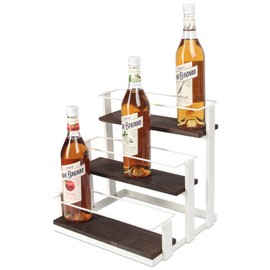 J JACKCUBE DESIGN Coffee Syrup Organizer Rack, Rustic Wood and Metal Wire, 3-Tier 12 Bottles Compartment Display Holder Coffee Station Bar Accessory for Syrup, Wine, Dressing(White) - MK815B