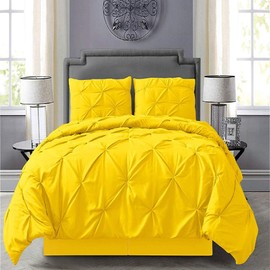 8 Piece Casual Style Pintuck Comforter Set King Size | Beautiful Pinch Pleated Textured Solid Color Luxury Bedding - Durable Comfortable Warm Soft Cozy Comfy Pale Yellow Comforter Bed in a Bag Sheets