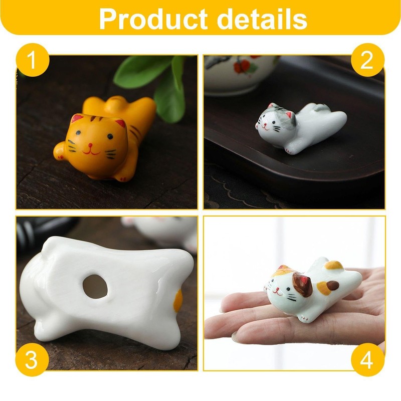 5 Pieces Cat Chopstick Rack, Cute Cartoon Ornaments, Ceramic Cat