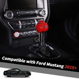 Jimen Compatible with Ford Mustang 2015-2023, 3PCS Gear Shifter Knob Cover Interior Trim Accessories (Red)