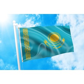 DMSE Kazakhstan National Flag 3X5Ft Foot 100% Polyester 100D Flag