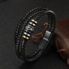 HEIX Mens Multilayer Braised Leather Bracelet Magnetic Stainless Steel Clasp