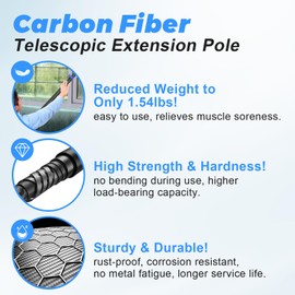 DOBEN 12-Foot Car Wash Brush with Long Handle & Built-in Rubber Squeegee - Carbon Fiber Extension Pole Cleaning Brush for Cars, Trucks, RVs, Boats, House Siding - Dual Function, Scratch-Free