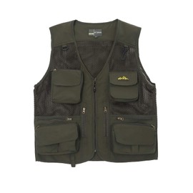 Ziker Men's Mesh Breathable Openwork Camouflage Journalist Photographer Fishing Vest Waistcoat Jacket Coat (US, Alpha, Large, Regular, Regular, Army Green02)