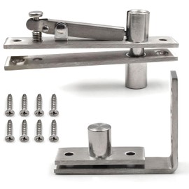 Heavy Duty Stainless Steel Wood Door Pivot Hinges, 180 Degree Rotation Adjustable Swing Mount, L-Shape