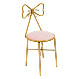 YSHUSTGY Modern Vanity Chair,Pink Butterfly Dressing Chair Makeup Chair, Gold Metal Frame Chair,Lounge Dresser Chair with Bow Backrest and Velvet Cushion Used for Bedroom Home Garden Living Room