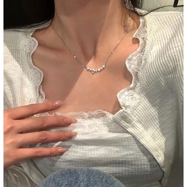 Silver Cz Pendant Necklace Bar Cubic Zirconia Necklace Star Rhinestone Wedding Necklace Crystal Flower Necklace Fine Thin Chain Dainty Necklace Minimalist Delicate Simple Necklace for Women Jewelry