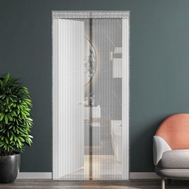 Magnetic Stripe Entrance Screen Door with Velcro Fasteners, Detachable - 100x210cm Gray