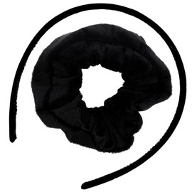Topkids Accessories Velvet Alice Band And Matching Hair Scrunchie Set Kids Hair Accessories Hair Velvet Scrunchies For Women Girls Headbands Girl Hair Accessories Head band Girls Alice band (Black)