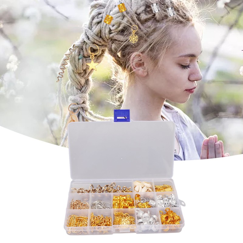206pcs Dreadlocks Hair Jewelry Rings DIY Alloy Metal Golden Silver