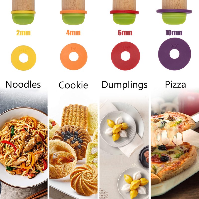 Mepple Rolling Pin with Thickness Rings for Baking,Fondant, Pizza, Pie