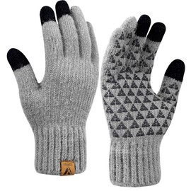 Winter Knit Gloves Warm Full Fingers Men Women with Upgraded Touch Screen - Anti-Slip Glove Fleece Lined VGOGFLY, Light Grey, Large