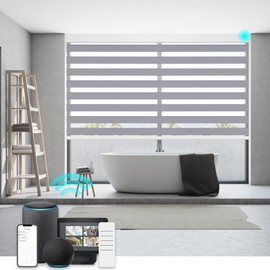 Changshade Smart Motorized Blinds with Remote Control, Zebra Window Shades Blackout Custom for Sliding Glass Doors Work with Alexa, Google Home, Apple Homekit,SmartThings,IKEA Smart Home,Dark Grey