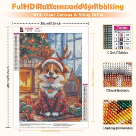 MOGTAA 5D Christmas Diamond Painting Kits for Adults, Dog Diamond Art Kits for Adults Beginners, DIY Full Drill Diamond Dots Kits Animal Painting Craft for Home Decor 12x16 inch