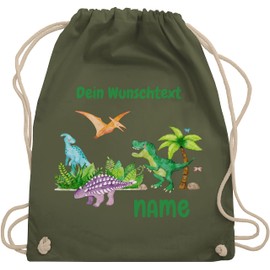 Geschenk mit Namen personalisiert by Shirtracer - Gym Bag Backpack - Animals - Dino Dinos Dinosaur, 13 Olive Green, Unit size