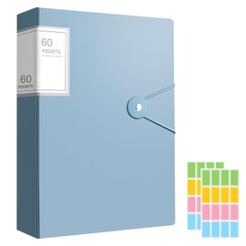 A4 Display Folders, 60 Pockets Display Book Folders with Plastic Sleeves, Folders with Plastic Pockets & Safety Rope Presentation Folder Project Folders or School & Offices Business (Blue)
