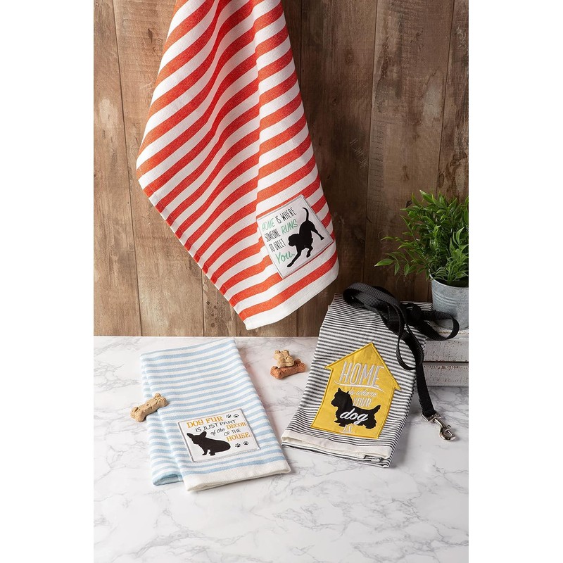 DII Dog Applique Stripe Dish Towel (Scottish Terrier)