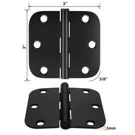 Haidms 3 Pack Black Door Hinges 3 Inch Rounded 5/8" Radius Corners Residential & Heavy-Duty Door Hardware Black Adjustable Door Hinges Round Hinge Hardware
