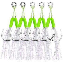 Goture Double Fishing Assist Hooks Silver Bucktail for Lead Vertical Jigging Lures Slow Jigging Fast Jigs, Pack of 20