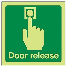 V Safety 22021AF-G Glow In The Dark Door Release Sign - 100mm x 100mm - Rigid Plastic, Green
