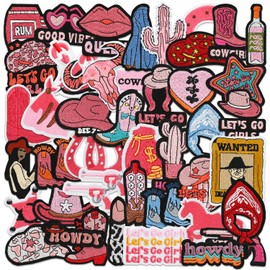 Western 45Pcs Pink Trucker Hat Patches - Western Iron On Embroidered Patches for Cowgirl Hats, Jackets, Backpacks Clothing ﻿