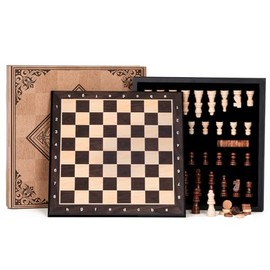 Peradix Magnetic Chess Set 12 Inch Classic 2 in 1 with Chess Pieces, Wood Board Box with Storage, 2 Extra Queens, Wooden Chess Board Games for Kids and Adults, Family Educational Gift Sets
