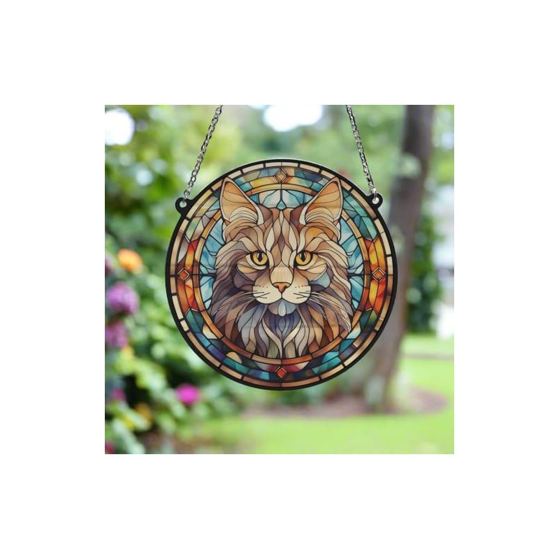 Image Industry Cat Maine Coon Stained Glass Effect Suncatcher -