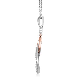 Jewelili Sterling Silver and 10K Rose Gold 1/5 Cttw Natural White Round Diamond Drop Style Pendant Necklace, 18" Rolo Chain