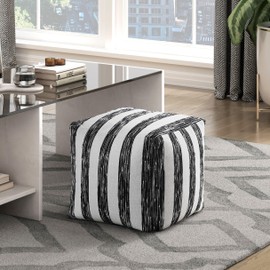 neolun Versatile Modern Upholstered Pouf Ottoman for Stylish Seating and Relaxation, Non-Slip Base, Black and Striped Design