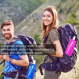 Ezranova Pack of 3 Foldable Drinking Bottles, Reusable Foldable Water Bottle, for Outdoor Sports, Cycling, Hiking (500 ml) (Black, White, Sky Blue)