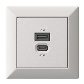 Flush-Mounted USB Charging Station, USB-C 45 Watt + USB-A 15 Watt Charger, Matte White