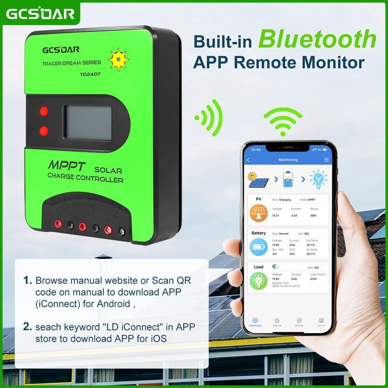 GCSOAR MPPT Solar Charge Controller 40A 12V 24V Auto Max