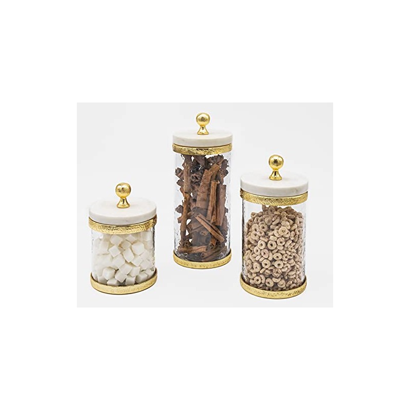 Godinger Canister Storage Container, Glass Storage Canister, Marble with Gold