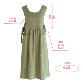 CHAILIQIANGG Women Apron Large Size Apron Cotton Linen Washed with 2 Pockets Plain Japanese Cooking Apron Ladies Vest Work Apron Adjustable Work Apron, Green