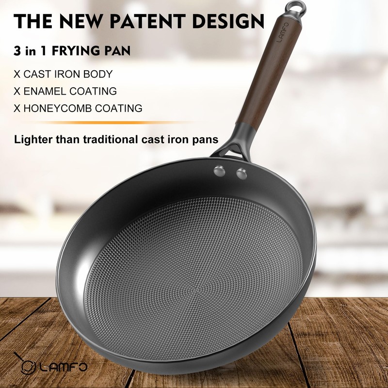 LAMFO Non Stick Frying Pans, 8" Honeycomb Long-Lasting Cast Iron