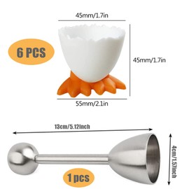 Esshogo Set of 6 Egg Cups and One Egg Opener, Cartoon Egg Stand, Egg Cups, Funny Egg Cups, Children's Breakfast Egg Cup Set, Plastic Egg Cup Set for Soft for Boiled Eggs