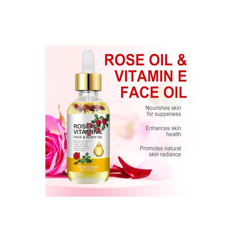 plomala Aceite facial con vitamina E, aceite de rosa con