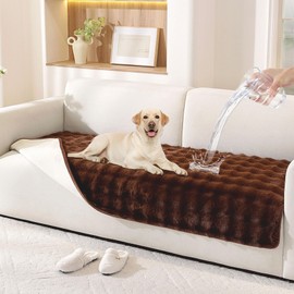 Hittun Waterproof Dog Bed Cover Non Slip Couch Covers for Dogs Washable Soft Faux Fur Sofa Cover Couch Covers for 3 Cushion Couch Sofa Pet Friendly (Brown, 24" x 24" 2 Pack)