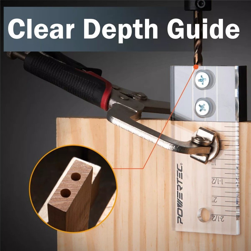 POWERTEC 71716 Dowel Drilling Jig with laser cut witness mark,