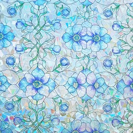 Window Privacy Film Blue Purple Floral Rainbow Glass Door Film No Glue Decals Tint with Iridescent Effect Anti UV Easy Removal for Home and Office,17.5 inches by 78.7 inches