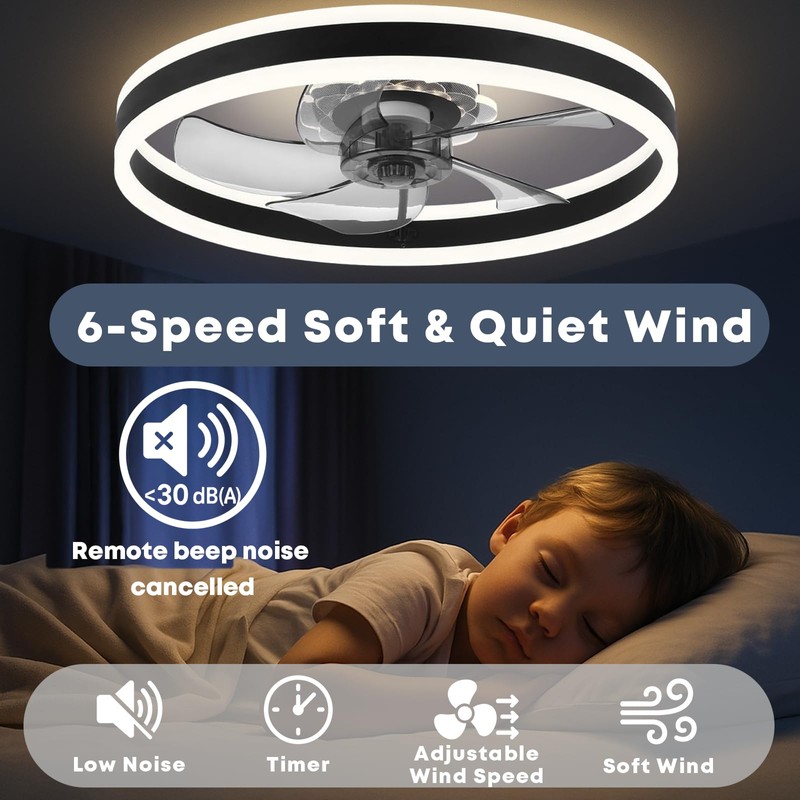 Fszdorj Ceiling Fan with Light, Upgraded 20‘’ Low Profile Fan,