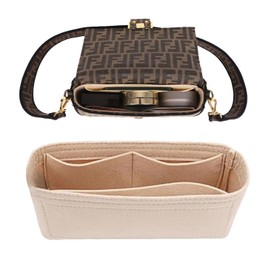 Chispee Felt Insert Purse Organizer Small Handbag Tote Shaper Insert for Longchamp Small Tote Bag Handbags Insert for Women Inner Bladder Bag Storage Bag Small Shoulder Bag (Beige,Mini)