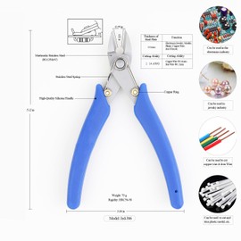VANCAFUL Flush Cutter, Wire Cutter, Micro Cutter, Stainless Steel Side Cutter, Spring-loaded Silicone Handle Sprue Cutting Pliers (JED-306)