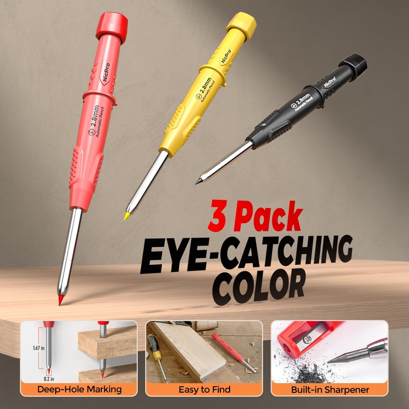 Nicpro 29 Pack Carpenter Pencil Set with Sharpener, Mechanical Carpenter