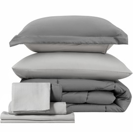 BEDELITE King Size Comforter Set 7 Pieces Bed in A Bag - Warm Soft Microfiber Reversible Grey Bed Set with Comforters, Sheets, Pillowcases & Shams, Cozy Luxury Bedding Sets for All Season