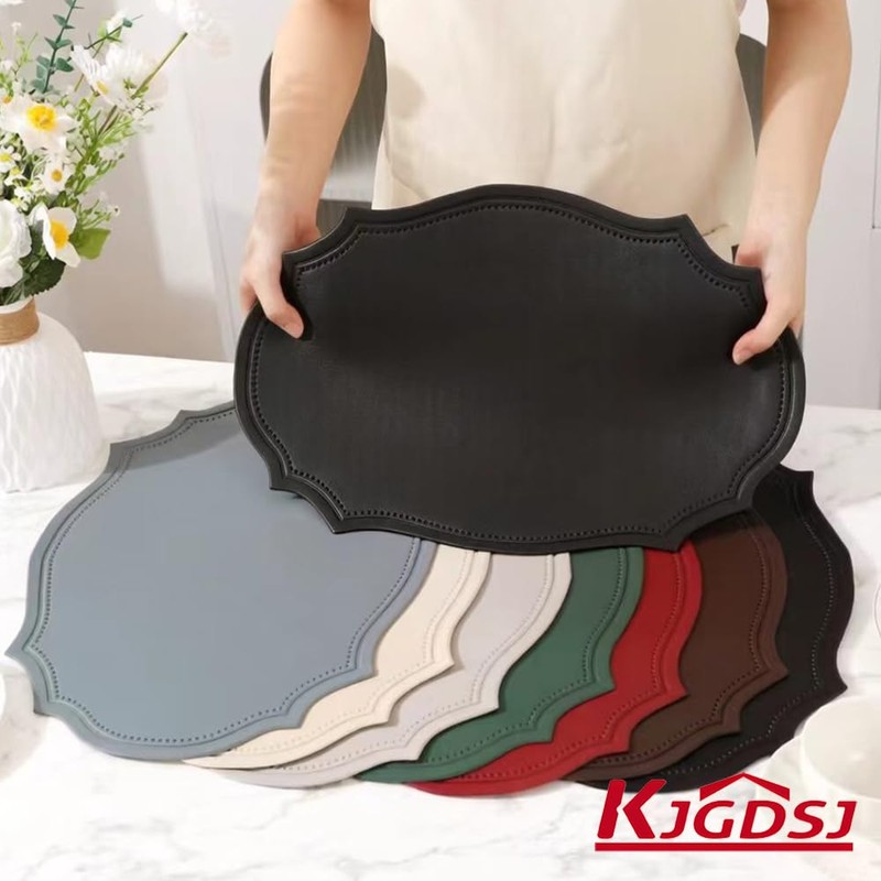 Double-Texture Faux Leather Oval Placemats Set of 6 Washable Heat