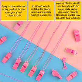 5 Pcs Loud Plastic Emergency Whistle with Lanyard for Outdoor Activities, Coach Trainning Whistles Party Whistles for School Sports and Kids Parties Gift Boxes Fillers (Pink)
