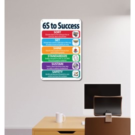 6S to Success, Lean Workplace Sign, Quality Aluminum Metal Poster Wall Poster Plaque Workplace Decor Indoor Outdoor - 12×8 Inches, Vibrant Color
